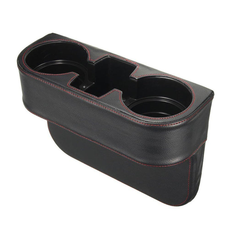Car Cup Holder, Auto Cup Drink Holders，Multifunctional Auto Front Seat Organizer with PU Leather Cover, Gap Filler Storage Box Coin Bucket Console Side Pocket Cell Mobile Phone Holder (Black) Black