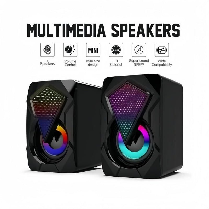 Speakers RGB Light Stereo Sound Pair for Computer Laptop Desktop，USB Plug-n-Play, External Speakers for Laptop, Enhanced Bass, Compatible with Windows, macOS, ChromeOS, Linux