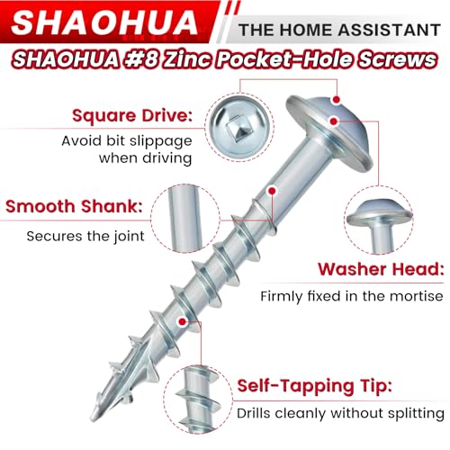 1200 Pcs #8 1-1/4" Pocket Hole Screws, Coarse Thread for Furniture, Cabinets, Compatible with Kreg Jig, Zinc Plated Pocket Screws for Indoor Use, Portable Handheld Box w/ SQ2 Square Drive Bit A. #8 1-1/4"