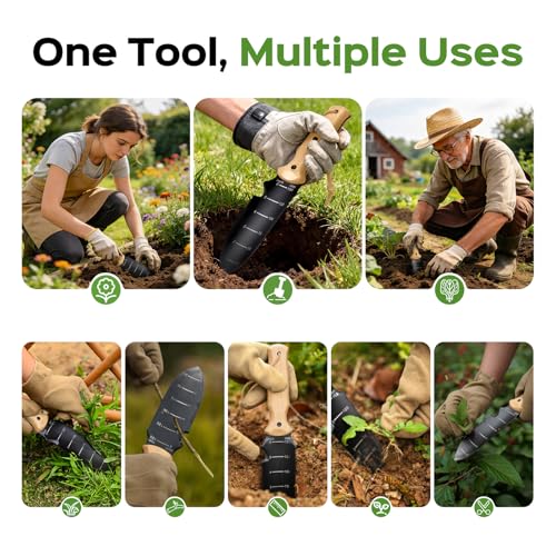 Garden Tools Trowel with EDC Sheath, 7" Garden Knife, Gifts for Women Mom Black & Beech