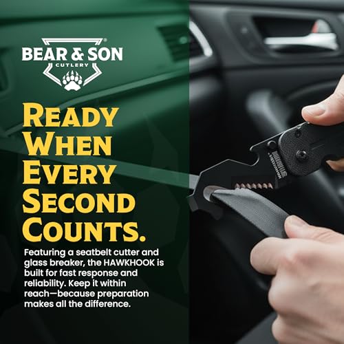 BLACKHAWK HAWKHOOK Compact Survival Multitool, 2-1/4” 9CRMOV18 Blade with G10 Handle with Glass Breaker, Seatbelt Cutter, Serrated Edge, Wire Stripper, Screwdriver, Bottle Opener (BH15HH11BK)