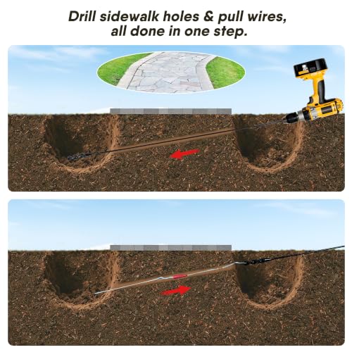 58" Flexible Installer Drill Bit for Pulling Wires in Walls, Ceilings, and Sidewalks, 3/4" Auger with Screw Point & Fish Eye, 1/4" 3-Flat Shank for Wood & Conduits, with Wire Puller & Storage Tube 3/4in 58in L
