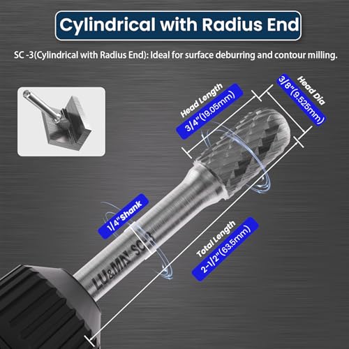LU&MN SC-3 Tungsten Carbide Burr, 3/8" Head 1/4" Shank, 4 Pcs
