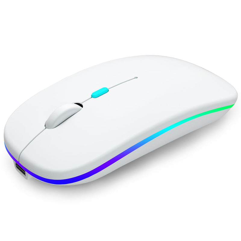 Wireless Bluetooth Mouse,LED Rechargeable Laptop Mouse.Portable Computer Mice use(BT5.2 and USB 2.4G) Dual Mode Connection,Silent,Slim,for Apple Laptop/ipad Tablet/Mac/PC. (White) White