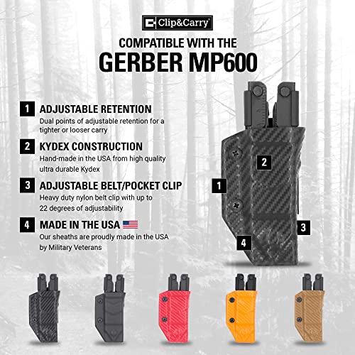 Clip & Carry Kydex Multitool Sheath for Gerber MP600 ~Fits bluntnose & needlenose Models~ Made in USA (Multi-Tool not Included) Multi Tool Holder Holster Black