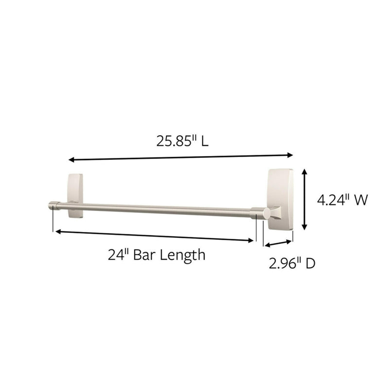 Command Bath Satin Nickel Towel Bar with Water Resistant Command Strips, Bathroom Organizer, 24 in Bar Length Holds up to 10 lbs