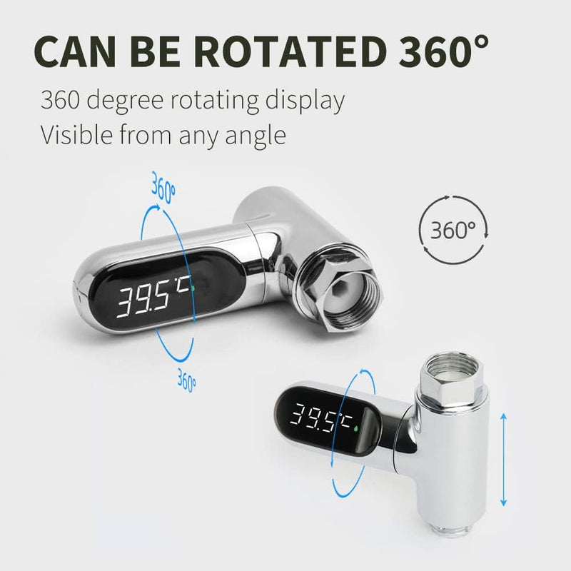 Shower Thermometer Led Digital Display Instant-Read Baby Bath Water Power Thermometer Support Fahrenheit Celsius 360°Rotating Screen for Home Bathroom Kitchen Handheld Sprinkler Head