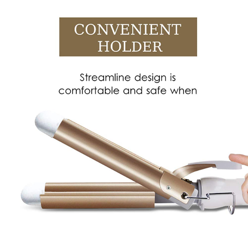 3 Barrel Hair Curler, 25mm Waver Iron With Adjustable Temperature Control for Long or Short Styling, Large Wave Ceramic Wide Crimpers, Gold