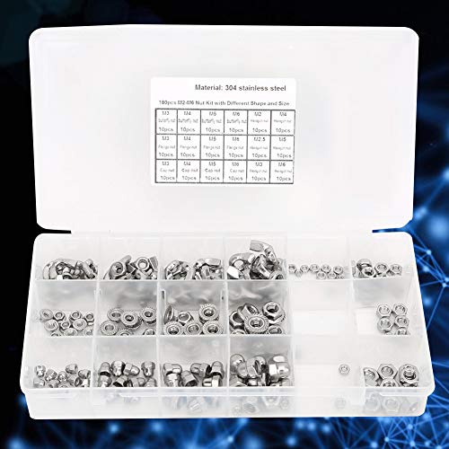 180PCS Stainless Steel Wing Flange Hex Nuts Assortment Kit - M2 M2.5 M3 M4 M5 M6 Sizes - High Strength Hardware Fasteners for Auto Repair, Home Improvement & DIY Projects