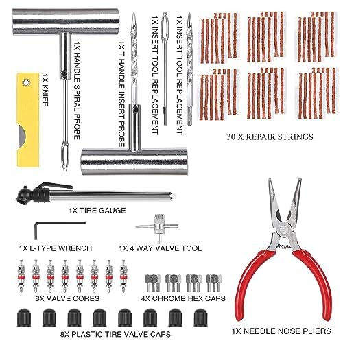 61Pcs Tire Repair Kit, Wheels Quick Seal, Universal Tire Repair Tools for Tire Repair for Car Truck Tractor Trailer Motorcycle 61pcs