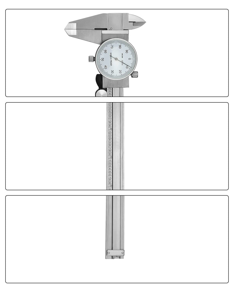 6 Inch Dial Caliper +/-0.001 Inch Accuracy, Shockproof Hardened Stainless Steel Metal 4-Way Measurement Calipers Measuring Tool with Plastic Case