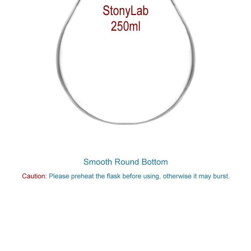 StonyLab Borosilicate Glass 250mL Heavy Wall Single Neck Recovery Flask Rotary Evaporator Flask, with 24/40 Outer Joint - 250mL 250 mL