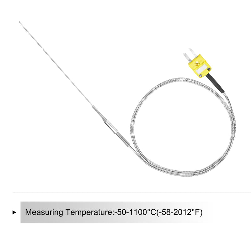 MECCANIXITY K Type Thermocouple with Plug, Meter Temperature Sensor Probe -50 to 1100°C(-58 to 2012°F) Stainless Steel, 0.5x150mm 3.3ft Wire