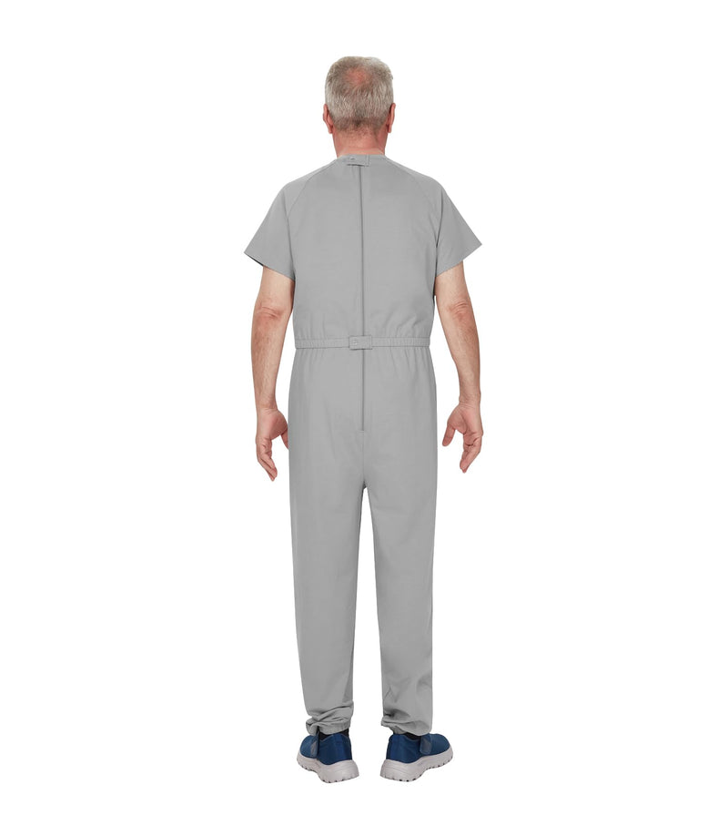 Adaptive Clothing for Men, Anti-Strip Back-Zip Jumpsuit Cotton Romper- Elderly Easy Care Onesie for Special Needs Gray Large
