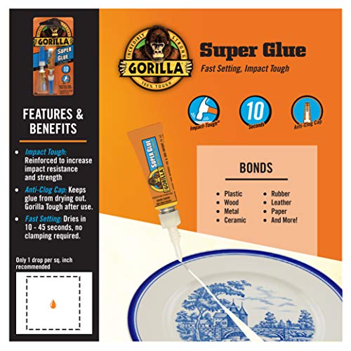 Gorilla Super Glue, Fast‑Setting, Impact‑Tough All‑Purpose Adhesive with Anti-Clog Cap, 4-3 g Tubes, (Pack of 1) - Clear Pack of 1 Liquid