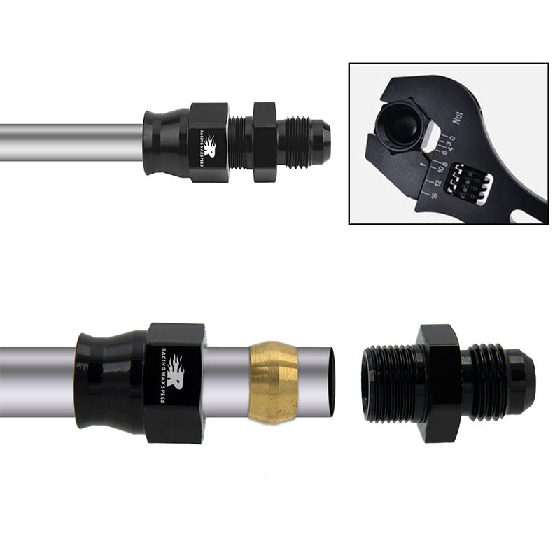 6AN Male Flare to 3/8" Fuel Hardline Tube Fitting Adapter Connector Aluminum Alloy Black Anodized 2Pcs 6AN to 3/8-2pcs