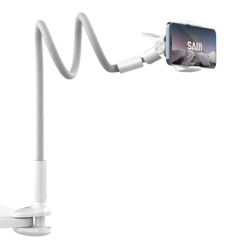 SAIJI Gooseneck Phone Holder for Bed Overall Length 38.6” Flexible Leather Wrapped Arm + Laptop Desk for Bed