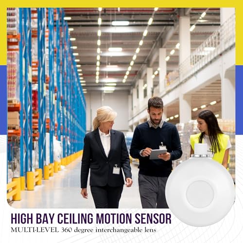 ENERLITES High Bay Ceiling Motion Sensor, Passive Infrared PIR Ceiling Sensor, 360° Field of View, 2800 Sq Ft Coverage, 120-277VAC, Neutral Wire Required, Commercial/Industrial Grade, MPC-50H, White 1 Pack