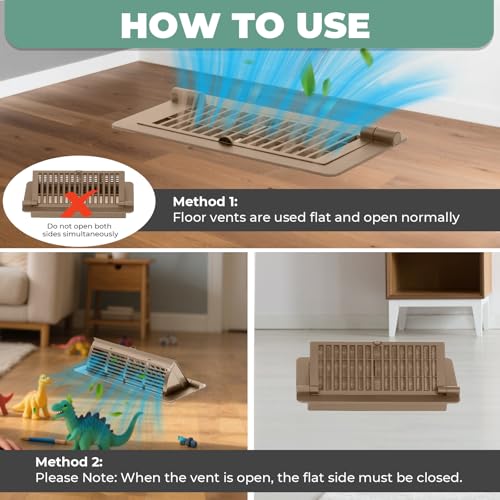 2-in-1 Vent Deflector & Floor Vent Covers, Floor Register 4x10, 2 Pack Adjustable Heat Air Vent Deflectors, Vent Covers for Home Floor, Office, Ceiling, Tool-Free Installation (Brown) Brown