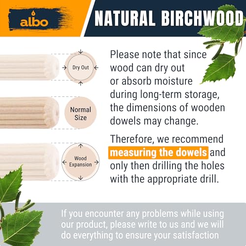 ALBO 100 Pcs Wooden Dowel Pins, Fluted Hardwood, 12x50 mm, 15/32" x 1.97" 12x50mm - 100pcs