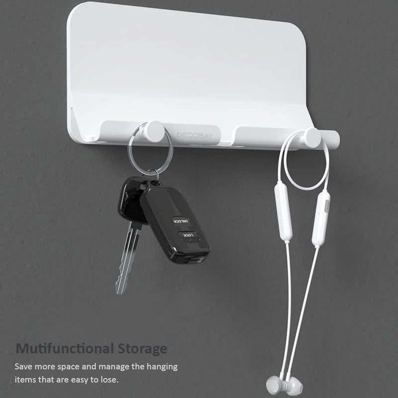 D2 Wall Mount Phone Holder, Hands Free Phone Holder with Adhesive and Data Cable Receiving Hole for Shower, Charging, RV, Compatible with iPhone, Smartphone Cables, Keys and More (White)