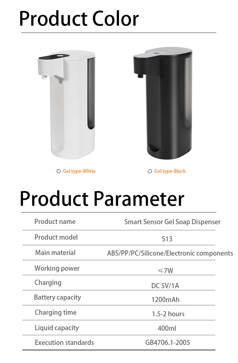 Automatic Soap Dispenser Touchless Dish Soap Dispenser 13.5oz/400ml with Infrared Sensor Type-C Rechargeable Liquid Dispenser for Bathroom and Kitchen Black