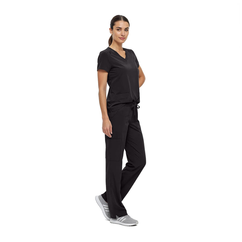Natural Uniforms Women's Cool Stretch V-Neck Top and Cargo Pant Scrub Set with Regular and Petite Sizes Large Black