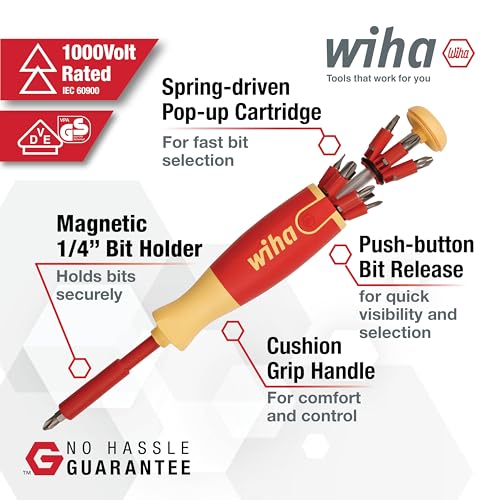 Wiha 38050 14 Piece Insulated Pop-up Bit Holder Set Slotted, Phillips, Square, Pozidriv. Pozidriv, Slotted, Phillips & Square Set