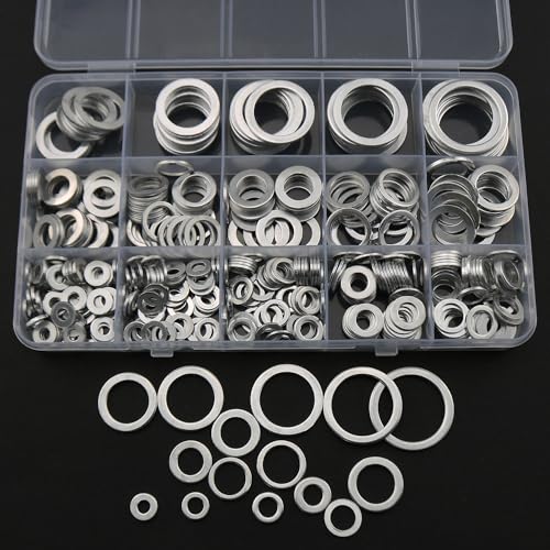 400PCS Aluminum Flat Washers Assortment Set 15 Different Sizes M4 to M22 Suitable for Domestic and Commercial Appliances Electrical Applications and Electrical Connections for Marine Use