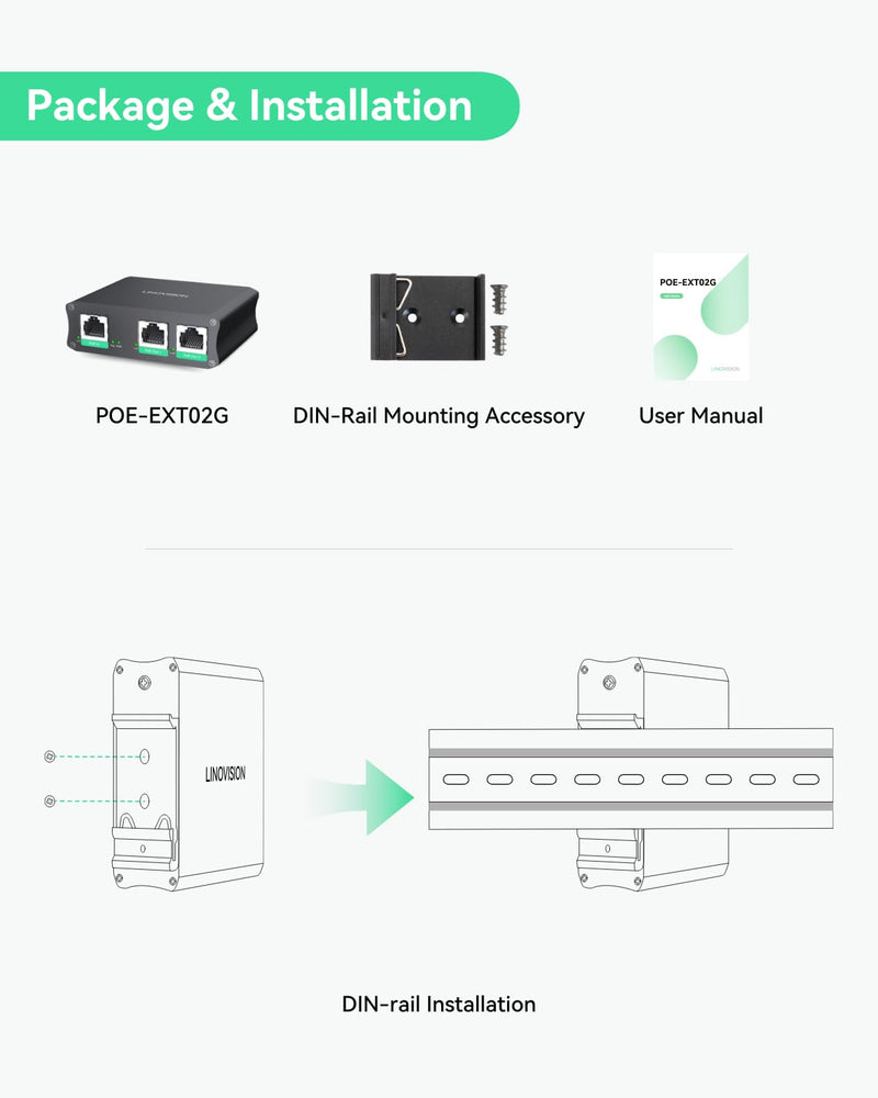 LINOVISION Industrial 2 Ports Gigabit PoE Extender, Passthrough and Split 30W PoE to Two PoE Cameras, PoE Repeater to Extends Extra 330ft - 3 Years Warrenty