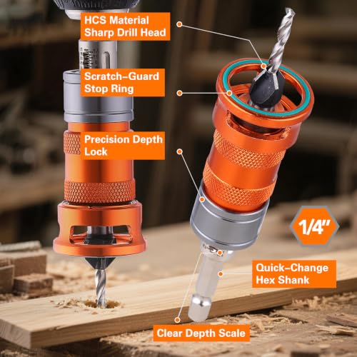 Countersink Drill Bit Set, 5 Wood Sizes with Adjustable Depth Stop 6