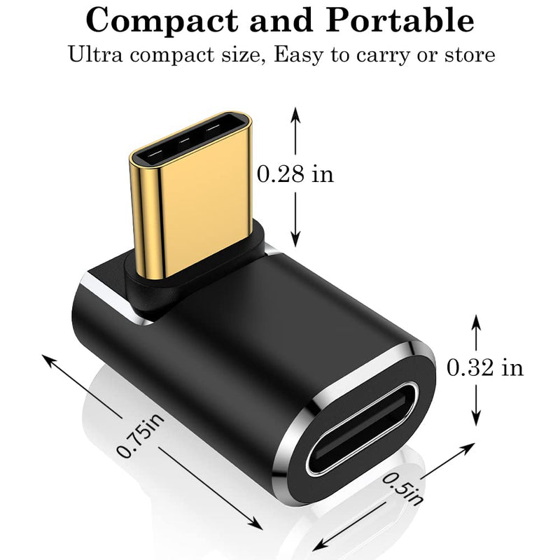 AuviPal USB C 90 Degree Adapter (Two Styles), 100W USB C Male to USB C Female Right Angle Extender Connector for Steam Deck, Meta Quest, MacBook, Smart Tablet & Phone and More - Black