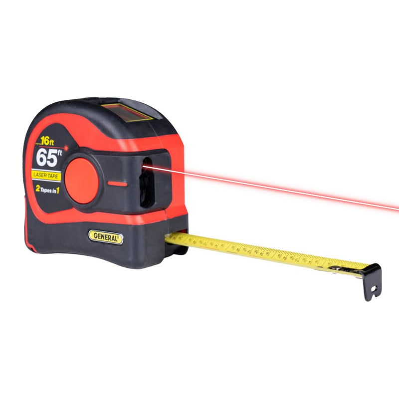 General Tools LTM2X Laser Tape Measure 2-in-1, 65 Ft Laser Measure and 16 Ft Tape Measure with Large, Easy Read Backlit Digital Display, Red (LTM2X-RD-Q)