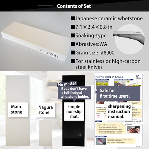 FUKAMI Whetstone Sharpening stone super finishing grit 8000 w/Nagura, 7.1" x 2.4" x 0.8" (Pro Power. Perfectly Compact for home use), Made in Japan (#8000) #8000