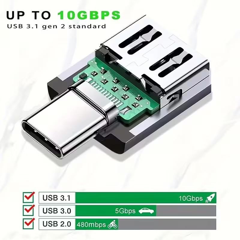 USB C to USB 3.0 Adapter (5.08cm / 2in), USB-C Male to USB-A Female OTG Converter, Black & Silver – Pack of 2