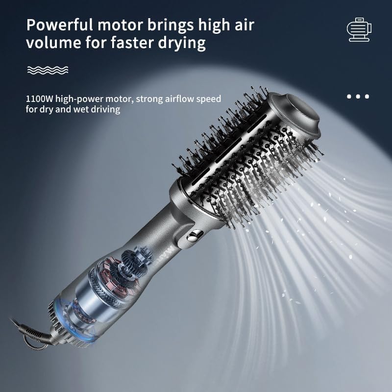 Hot Air Brush, Hair Dryer, Hairstyling Curling Brush, Hair Smoothing Brush | 3 Temperature Adjustable, 2 Wind Speed Gears, 1.8m 360° Rotating Power Cord, Not Suitable for Short Hair