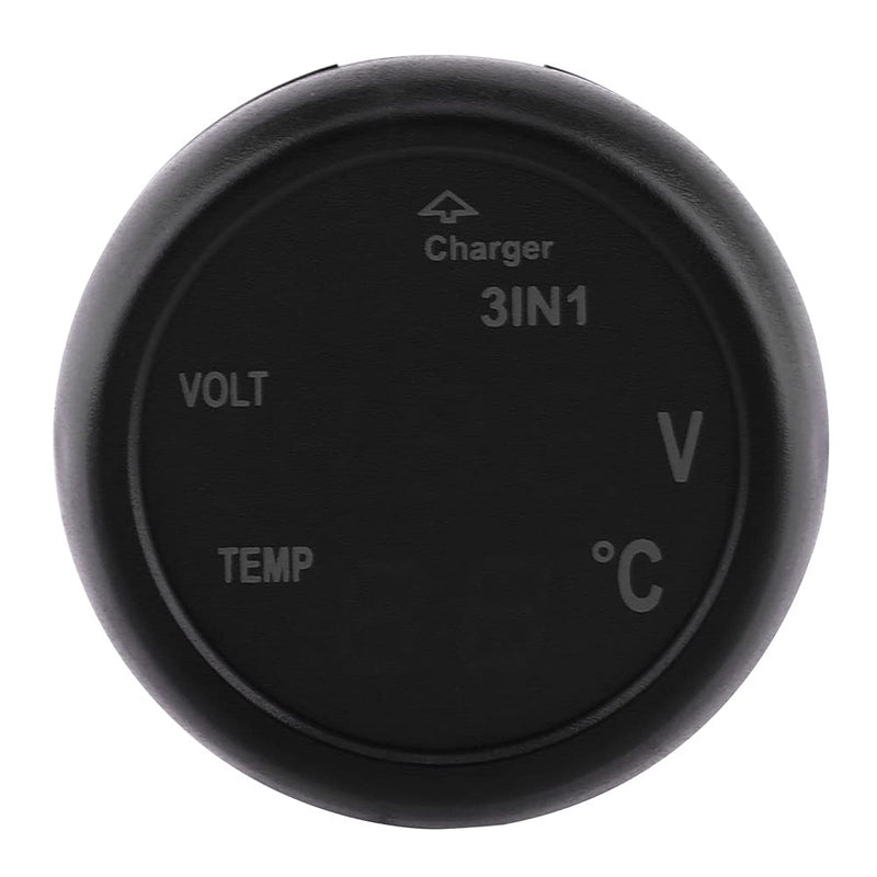 3in1 Auto Gauge Dual LED Digital Display Voltmeter Thermometer Cigarette Lighter USB Car Charger Temperature Monitor Meter (Blue Red #02) Blue Red #02