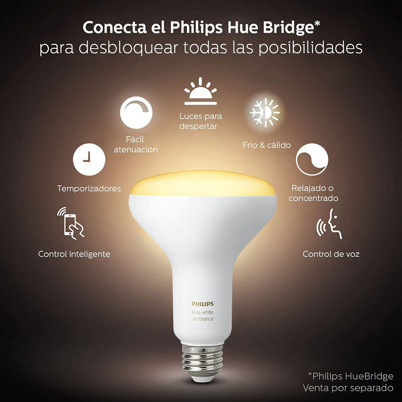 Philips Hue White Ambiance BR30 2-Pack 60W Equivalent Dimmable LED Smart Flood Light (Hue Hub Required, Works with Alexa, Homekit & more), Old Version Classic