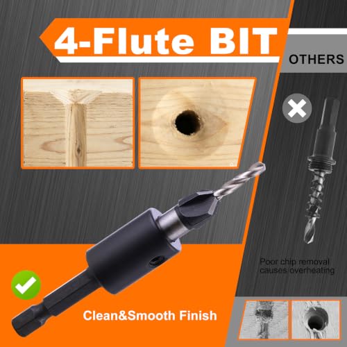 Countersink Drill Bit Set, 5 Wood Sizes with Adjustable Depth Stop 6