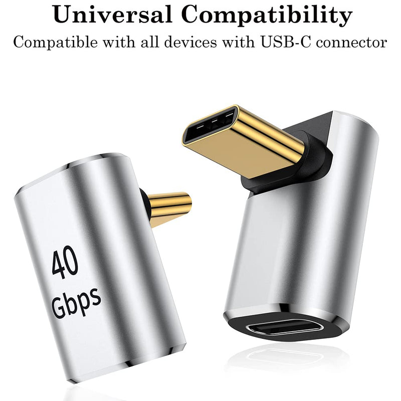 AuviPal USB C 90 Degree Adapter (2 Pack), USB C Male to Female L Shape Right Angle Connector for Steam Deck, ROG Ally, MacBook, Tablet, Phone and More - Silver