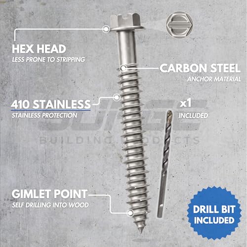 1/4" x 1-1/4" Hex 410 Stainless Steel Concrete Screws with Bit (Box of 100) 1/4" x 1-1/4"