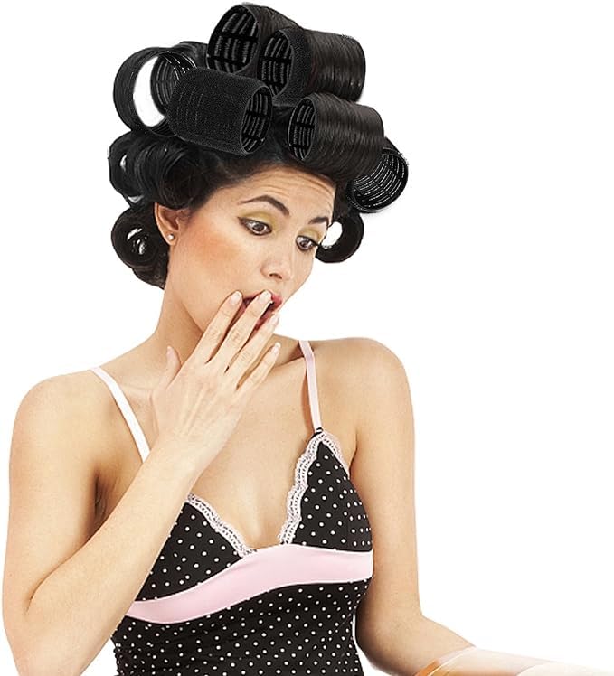 AMJKEJI 6 Pcs Hair Curler Rollers Large Velcro Rollers for Long Short Hair, Styling Self Grip Roller 60mm Hairdressing Tools for Women Home Travel Hair Salon (Black)