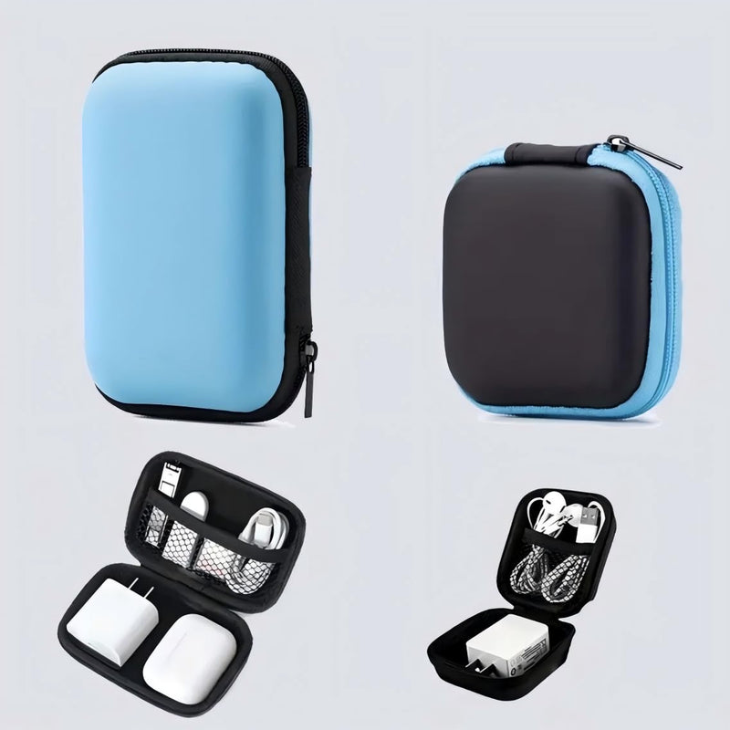 2pcs Zippered Pouches with Organizer Trays-Lightweight,Portable Case for Earphones,Chargers,Data Cables,Keys,Coins &Jewelry -Durable EVA,Accessory Storage| Zippered Pouches Cable Organizer Blue 1 Small+1 big