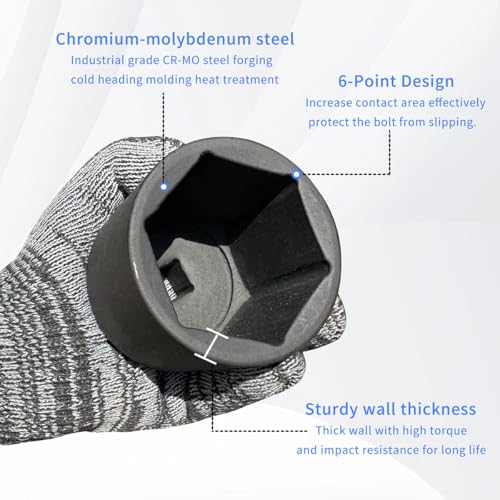 Meccion 1/2 Inch Drive Impact Socket 46mm Metric, 6 Point Cr-Mo Deep Impact Socket, 78mm Length 46 mm