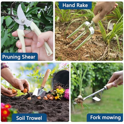 Garden Tool Set, Stainless Steel Gardening Kit, with Large Capacity Garden Tool Bag, Outdoor Hand Tools, Black Grey Garden Tool Kit for Women and Men Black &Grey
