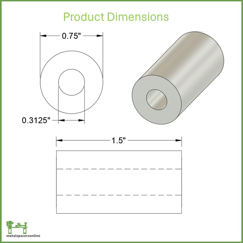 Aluminum Spacer 3/4" OD x 5/16" ID x 1-1/2" Long-Round Spacer Unthreaded Standoff Bushing Plain Finish, Fits Screws Bolts M8 and 5/16" by Metal Spacers Online (10 Pack) 1-1/2" Length 10
