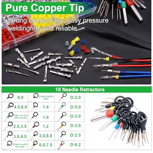 Twidec/820PCS Pin Connector Kit with Crimping Pliers,Car Electrical Wire Terminal 21Type 1/1.5/1.8/2.2/2.3/2.8/3.5mm Auto Electric Connector Terminal Non-Insulated Plug Removal Male Female Crimp Pins 820PCS+3-in-1 Crimper Tool