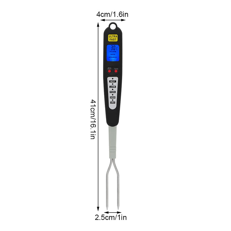 Digital Meat Thermometer Fork, Read Meat BBQ Fork Thermometer with Dual Probe LED Display and Stainless Steel Probes for Steak Chicken Hot Grilled Food,Grilling and Barbecue, BBQ