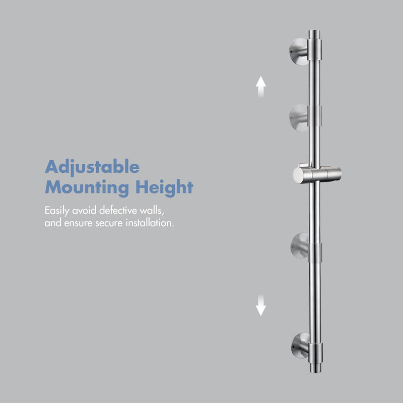 Shower Slide Bar 30-Inch with Adjustable Handheld Shower Head Holder for Bathroom Drill-free Mounted SUS 304 Stainless Steel (Brushed Nickel)