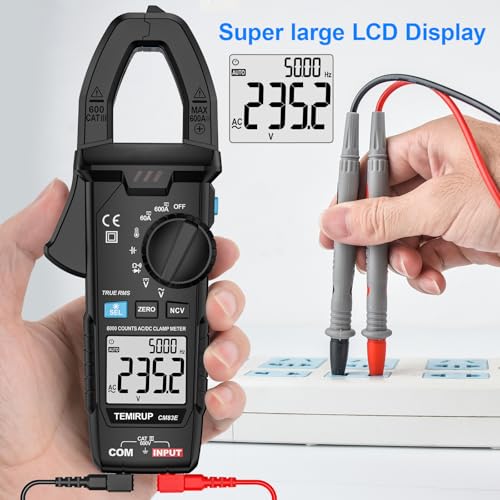 Clamp Meter 6000 Counts TRMS, 600A AC/DC Amp Meter, Multimeter Tester Black
